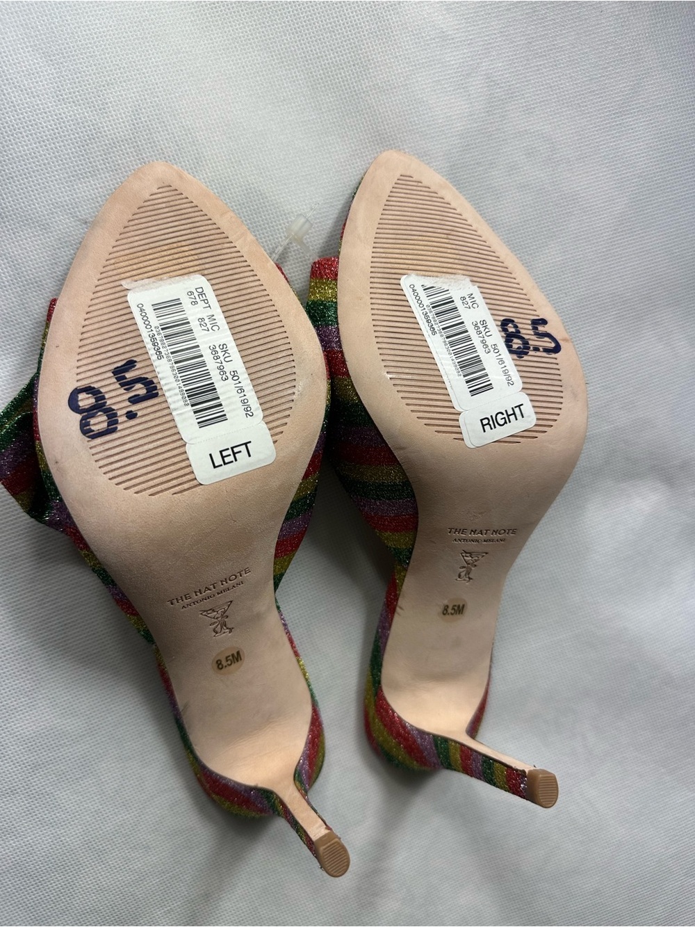 ANTONIO MELANI Rainbow Striped Bow Pointed Heels- Multicolor Glitter - Picture 9 of 14